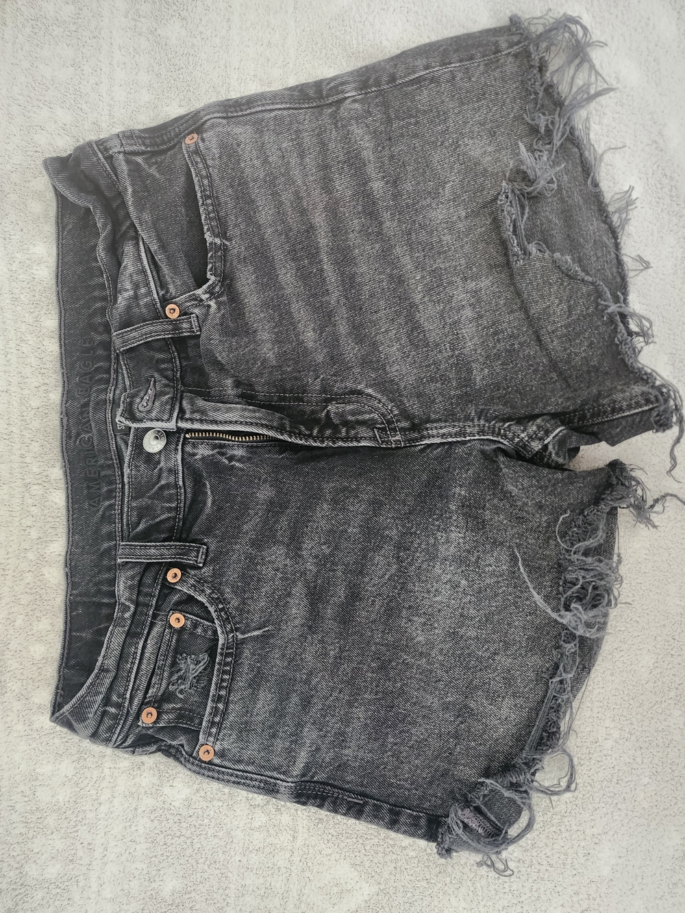 Womens American Eagle Black Acid-Wash Distressed Denim Shorts